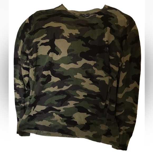 GUESS Linen Blend Green Camouflage Print Sweater Men's Pullover Size M - Picture 13 of 14